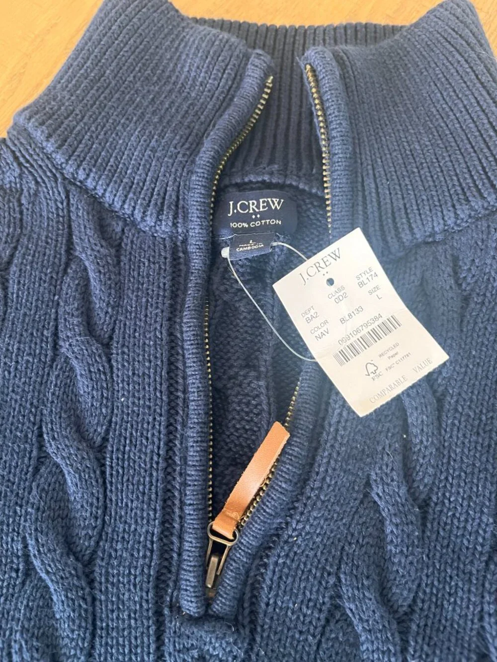 NWT JCrew Men's Cable Knit Navy Sweater